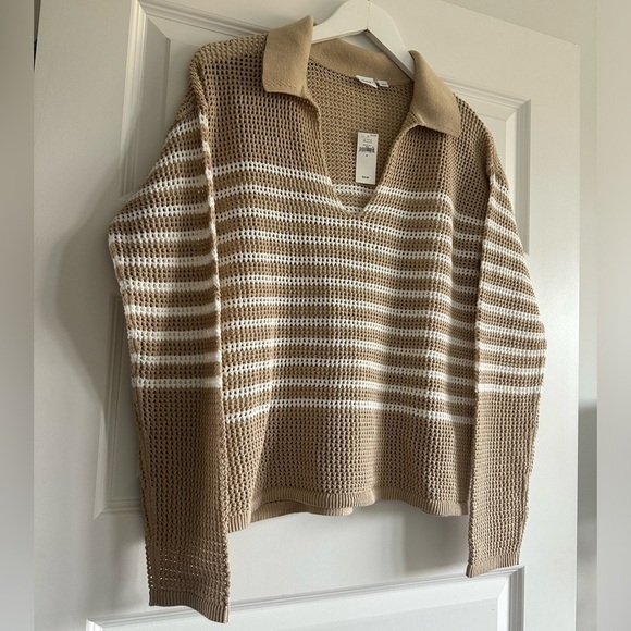 GAP Relaxed Stripe Crochet Collared Sweater NWT - Picture 4 of 10
